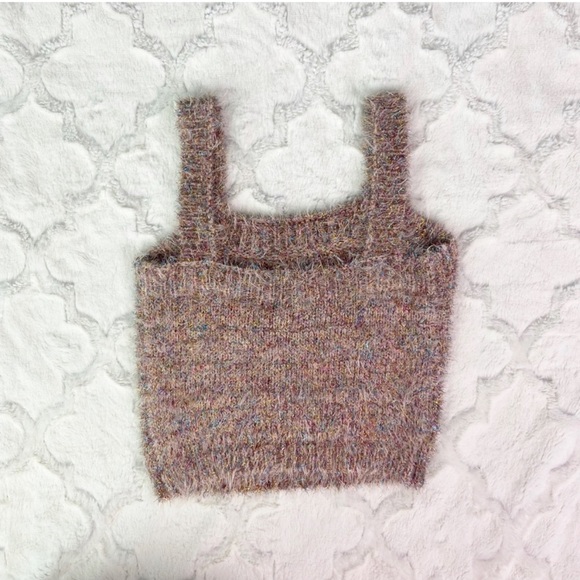 Forever 21 Pink Fuzzy Eyelash Knit Cropped Tank Top Medium - Picture 3 of 6